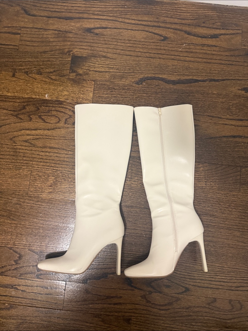Zara Cream Knee-High Stiletto Boots